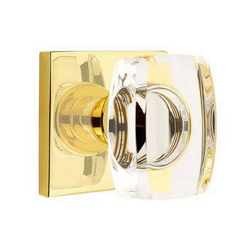 Emtek Windsor Crystal Knob with Square Rosette in Unlacquered Brass finish