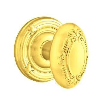 Emtek Victoria Knob with Ribbon & Reed Rosette in Lifetime Polished Brass finish