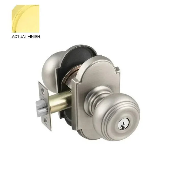 The Emtek Waverly Knob With #8 Rosette in Lifetime Polished Brass finish.