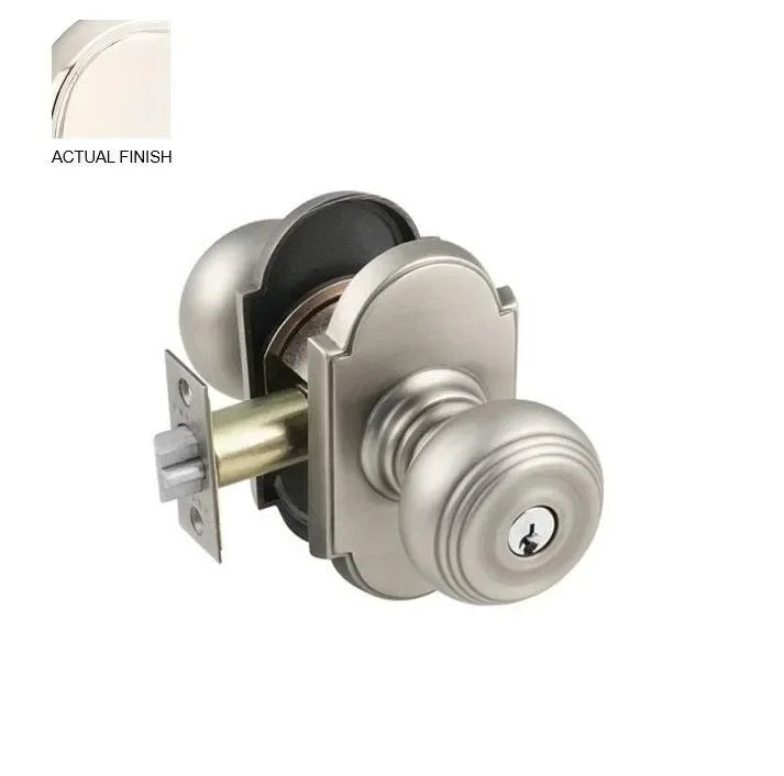 The Emtek Waverly Knob With #8 Rosette in Lifetime Polished Nickel finish.