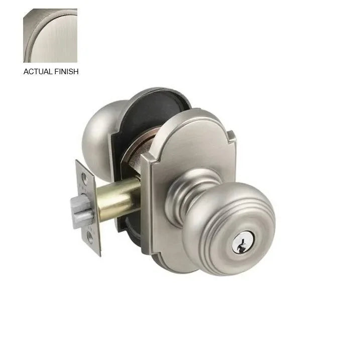The Emtek Waverly Knob With #8 Rosette in Pewter finish.