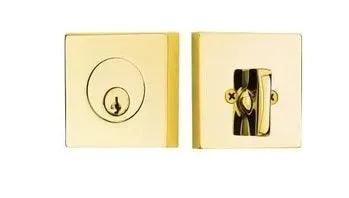 Emtek Weiser Keyway, Square Deadbolt, Single Cylinder in Unlacquered Brass finish