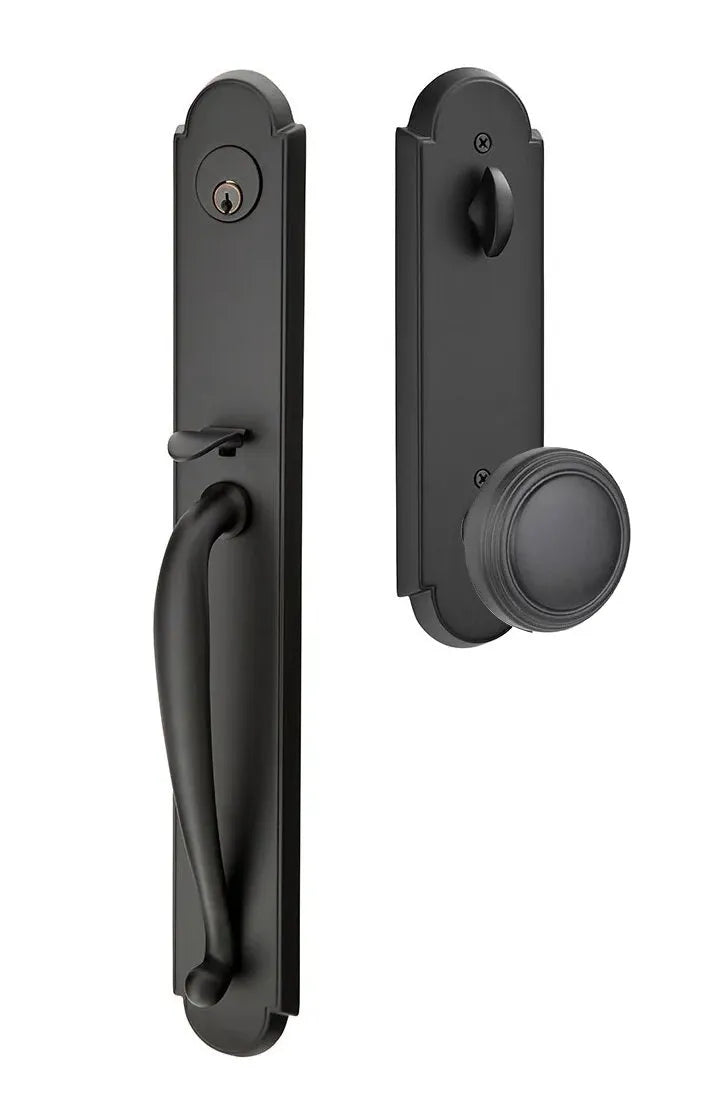 Emtek Wilmington Tubular Handleset with Norwich Knob in Flat Black finish