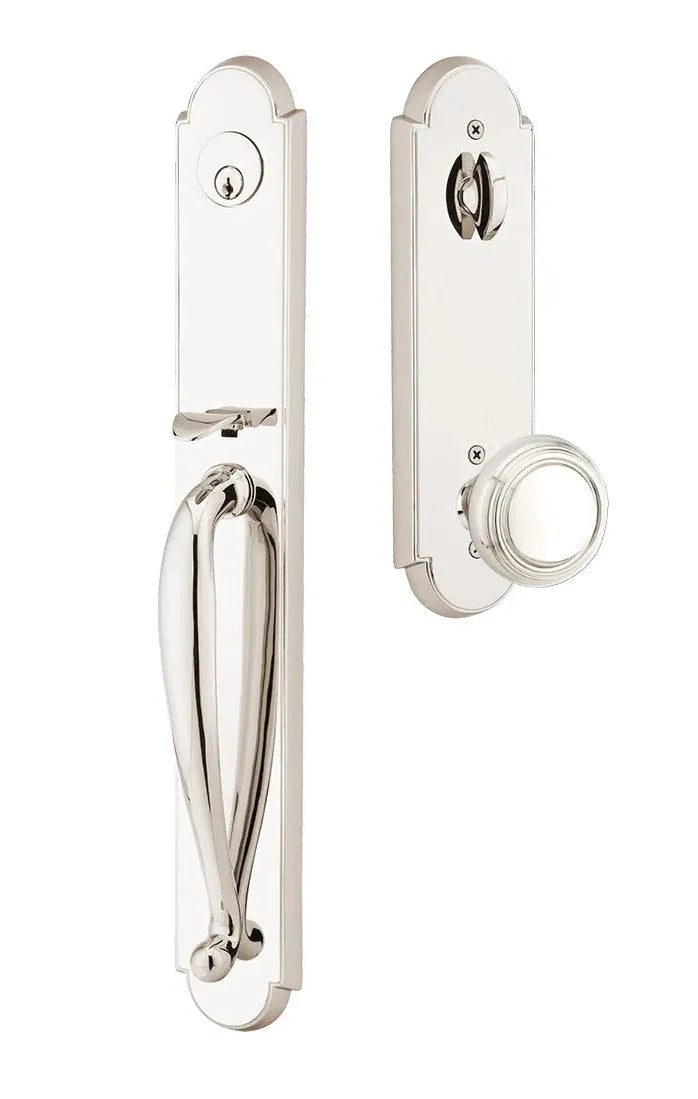 Emtek Wilmington Tubular Handleset with Norwich Knob in Lifetime Polished Nickel finish