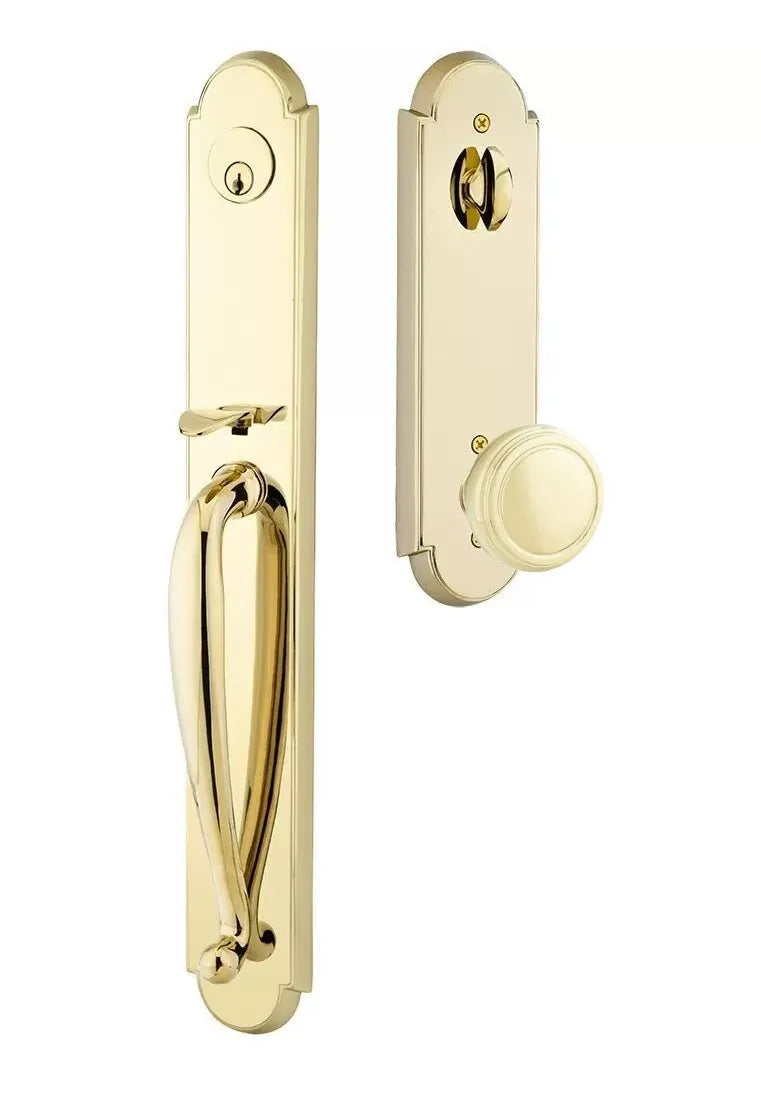 Emtek Wilmington Tubular Handleset with Norwich Knob in Polished Brass finish