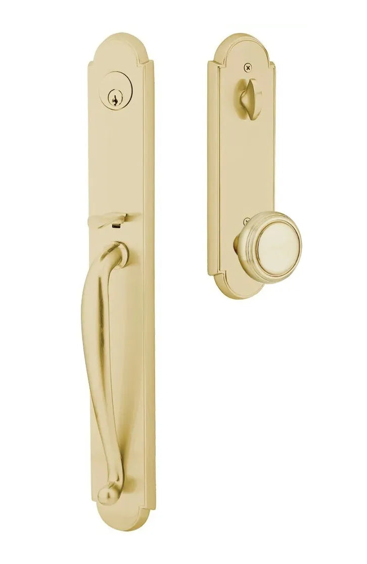 Emtek Wilmington Tubular Handleset with Norwich Knob in Satin Brass finish