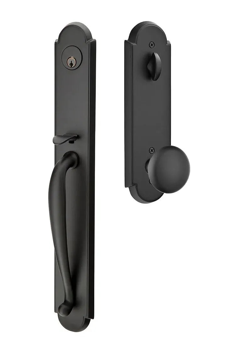 Emtek Wilmington Tubular Handleset with Providence Knob in Flat Black finish
