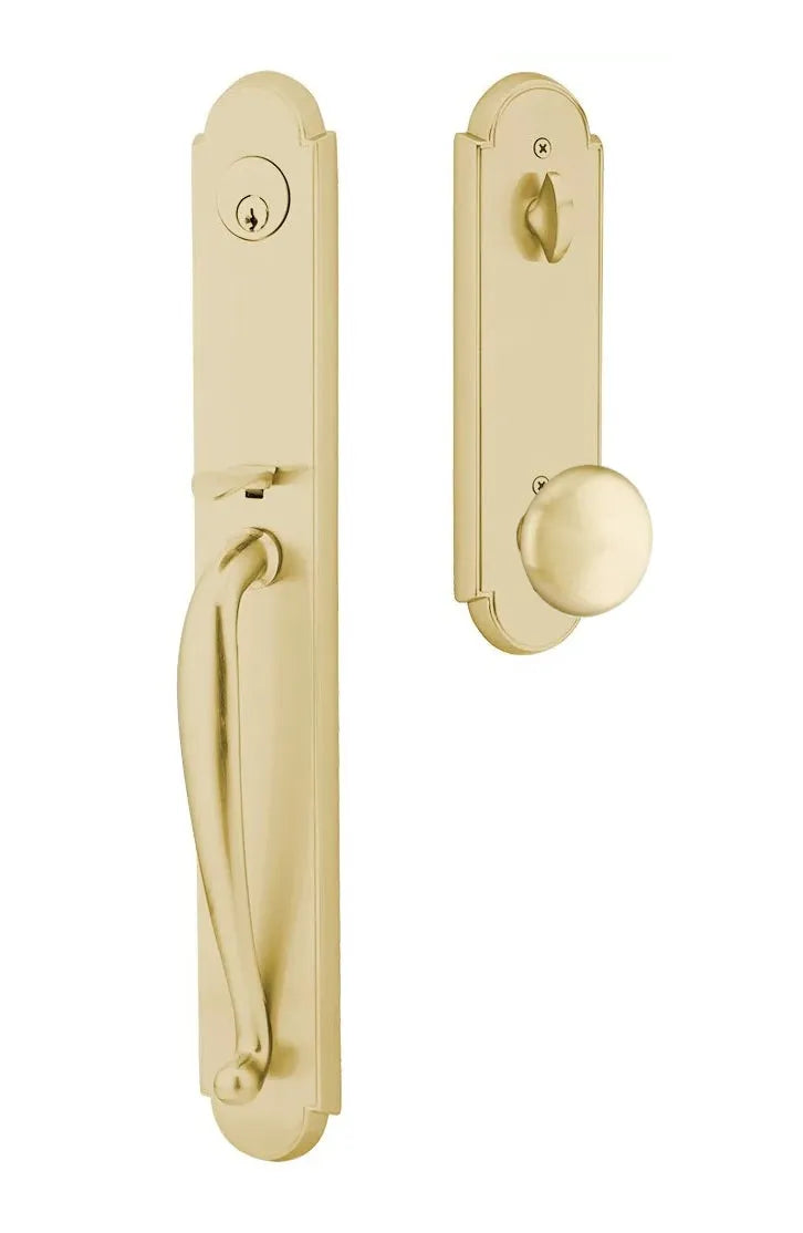 Emtek Wilmington Tubular Handleset with Providence Knob in Satin Brass finish