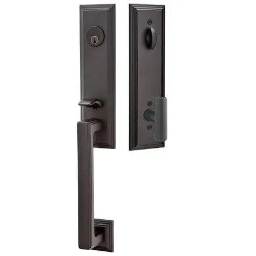 Emtek Wilshire Tubular Entrance Handleset With Ace Knob Flat Black