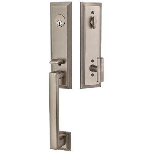 Emtek Wilshire Tubular Entrance Handleset With Ace Knob Pewter