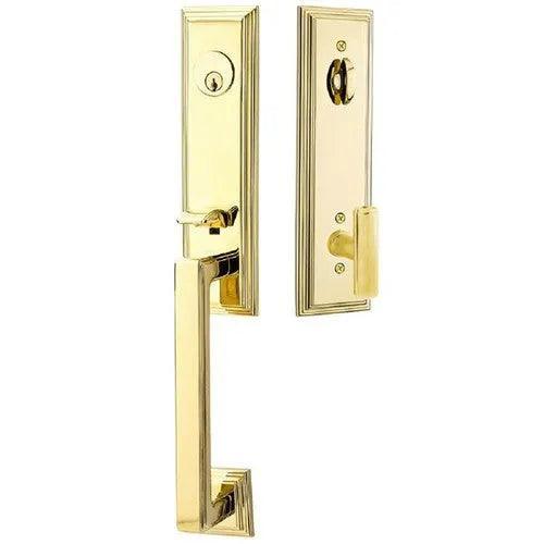 Emtek Wilshire Tubular Entrance Handleset With Ace Knob Unlacquered Brass