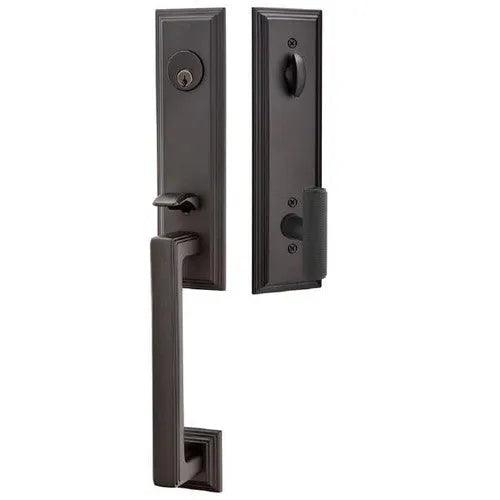 Emtek Wilshire Tubular Entrance Handleset with Ace Knurled Knob Flat Black
