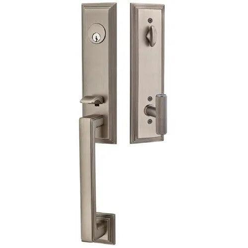 Emtek Wilshire Tubular Entrance Handleset with Ace Knurled Knob Pewter