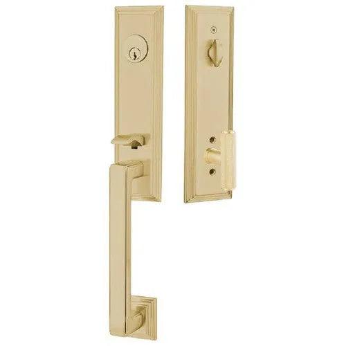 Emtek Wilshire Tubular Entrance Handleset with Ace Knurled Knob Satin Brass