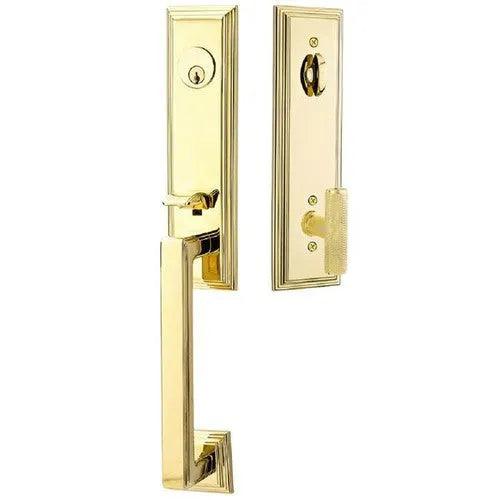 Emtek Wilshire Tubular Entrance Handleset with Ace Knurled Knob Unlacquered Brass