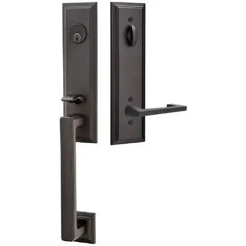 Emtek Wilshire Tubular Entrance Handleset With Argos Lever in Flat Black finish