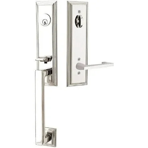 Emtek Wilshire Tubular Entrance Handleset With Argos Lever Lifetime Polished Nickel