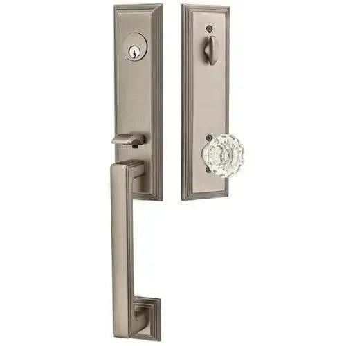 EmtekEmtek Wilshire Tubular Entrance Handleset With Astoria Clear Knob in 