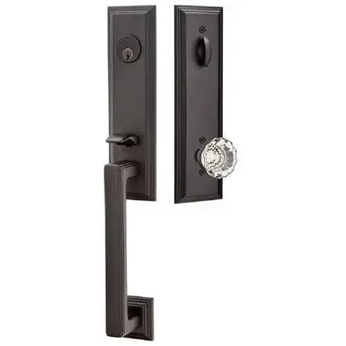 EmtekEmtek Wilshire Tubular Entrance Handleset With Astoria Clear Knob in 
