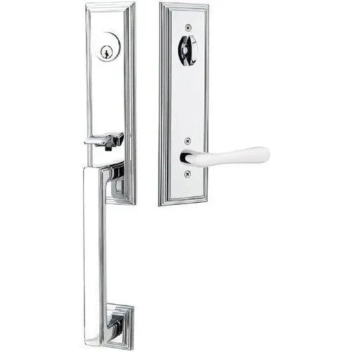 Emtek Wilshire Tubular Entrance Handleset With Basel Lever Polished Chrome