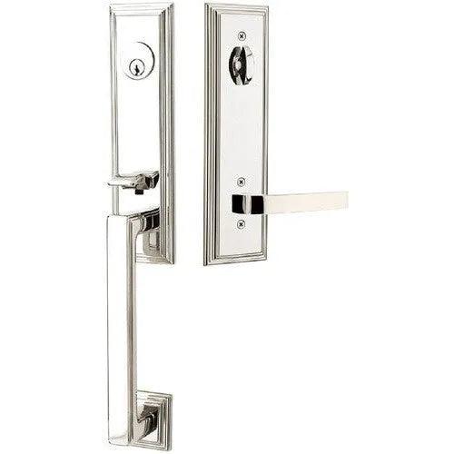 Emtek Wilshire Tubular Entrance Handleset With Breslin Lever Lifetime Polished Nickel