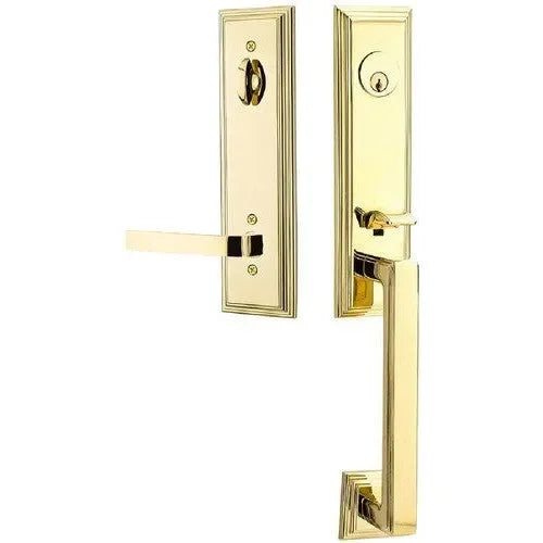 Emtek Wilshire Tubular Entrance Handleset With Breslin Lever Unlacquered Brass