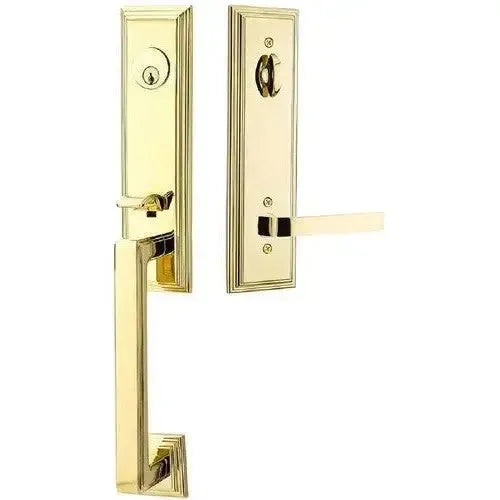 Emtek Wilshire Tubular Entrance Handleset With Breslin Lever in Unlacquered Brass finish