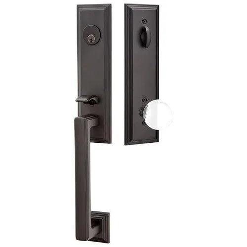 Emtek Wilshire Tubular Entrance Handleset With Bristol Knob in Flat Black finish