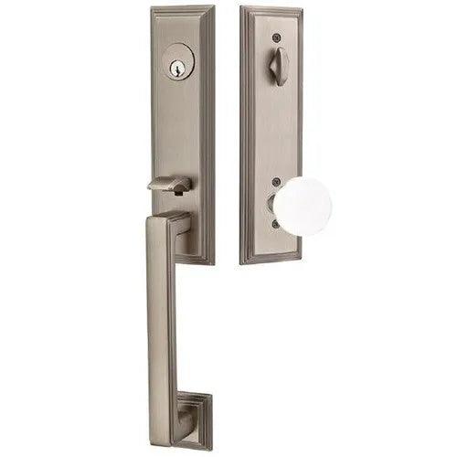 Emtek Wilshire Tubular Entrance Handleset With Bristol Knob in Pewter finish