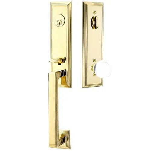 Emtek Wilshire Tubular Entrance Handleset With Bristol Knob in Polished Brass finish