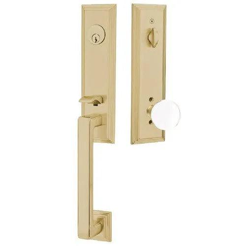 Emtek Wilshire Tubular Entrance Handleset With Bristol Knob in Satin Brass finish