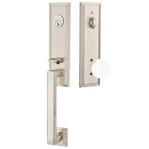 Emtek Wilshire Tubular Entrance Handleset With Bristol Knob in Satin Nickel finish
