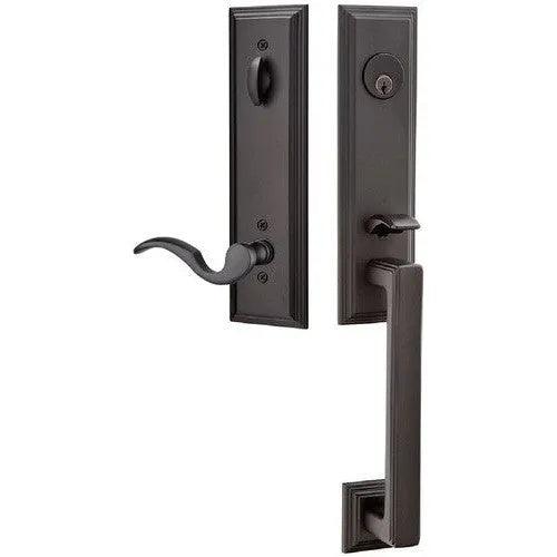 Emtek Wilshire Tubular Entrance Handleset With Cortina Lever Flat Black