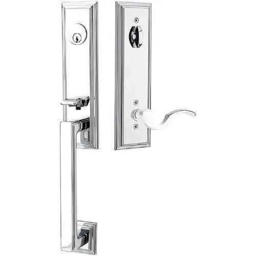 Emtek Wilshire Tubular Entrance Handleset With Cortina Lever Polished Chrome