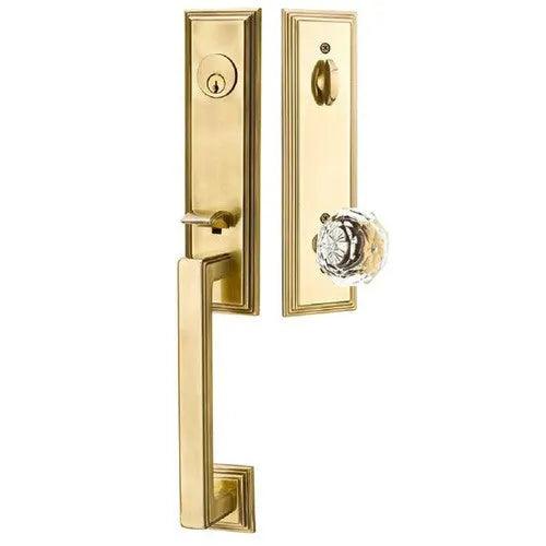 Emtek Wilshire Tubular Entrance Handleset With Diamond Crystal Knob French Antique