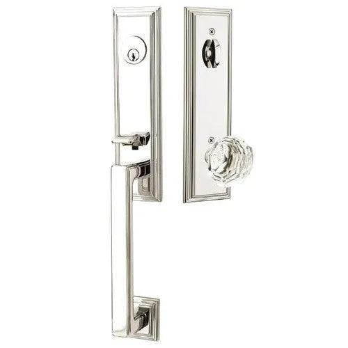 Emtek Wilshire Tubular Entrance Handleset With Diamond Crystal Knob Lifetime Polished Nickel