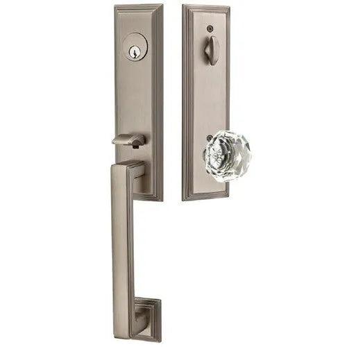 Emtek Wilshire Tubular Entrance Handleset With Diamond Crystal Knob Pewter