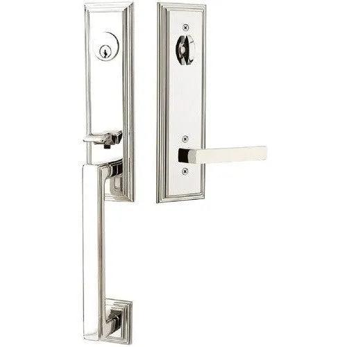 Emtek Wilshire Tubular Entrance Handleset With Dumont Lever Lifetime Polished Nickel