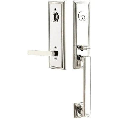 Emtek Wilshire Tubular Entrance Handleset With Dumont Lever Lifetime Polished Nickel