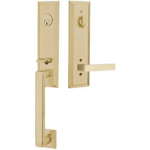 Emtek Wilshire Tubular Entrance Handleset With Dumont Lever Satin Brass