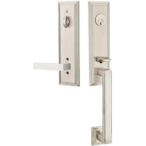 Emtek Wilshire Tubular Entrance Handleset With Dumont Lever Satin Nickel