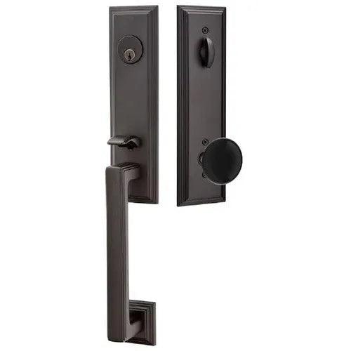Emtek Wilshire Tubular Entrance Handleset With Ebony Knob Flat Black