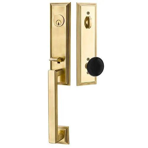 Emtek Wilshire Tubular Entrance Handleset With Ebony Knob French Antique