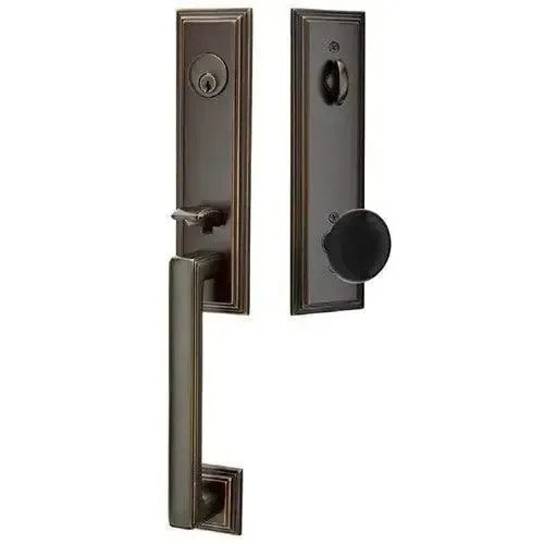 Emtek Wilshire Tubular Entrance Handleset With Ebony Knob in Oil Rubbed Bronze finish