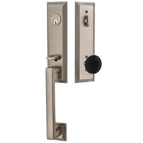 Emtek Wilshire Tubular Entrance Handleset With Ebony Knob Pewter