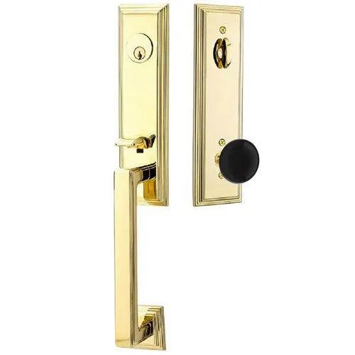 Emtek Wilshire Tubular Entrance Handleset With Ebony Knob Polished Brass
