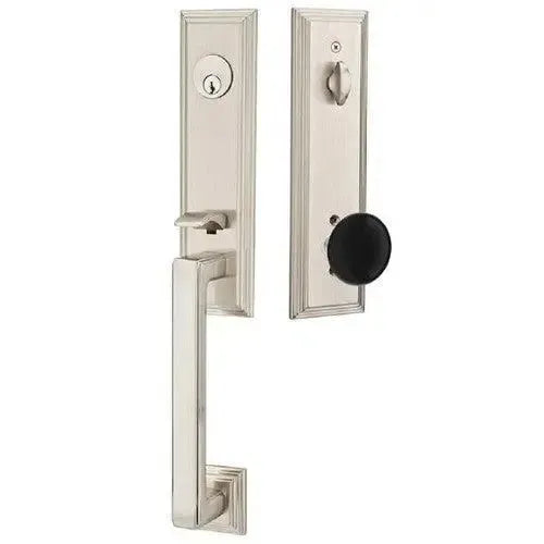 Emtek Wilshire Tubular Entrance Handleset With Ebony Knob in Satin Nickel finish