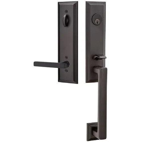Emtek Wilshire Tubular Entrance Handleset With Freestone Lever Flat Black