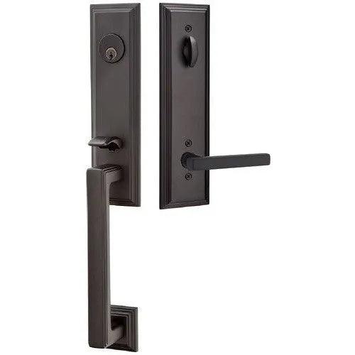 Emtek Wilshire Tubular Entrance Handleset With Freestone Lever Flat Black