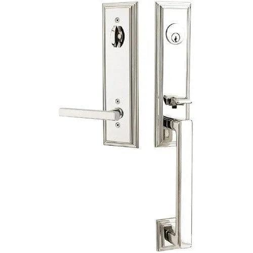 Emtek Wilshire Tubular Entrance Handleset With Freestone Lever Lifetime Polished Nickel
